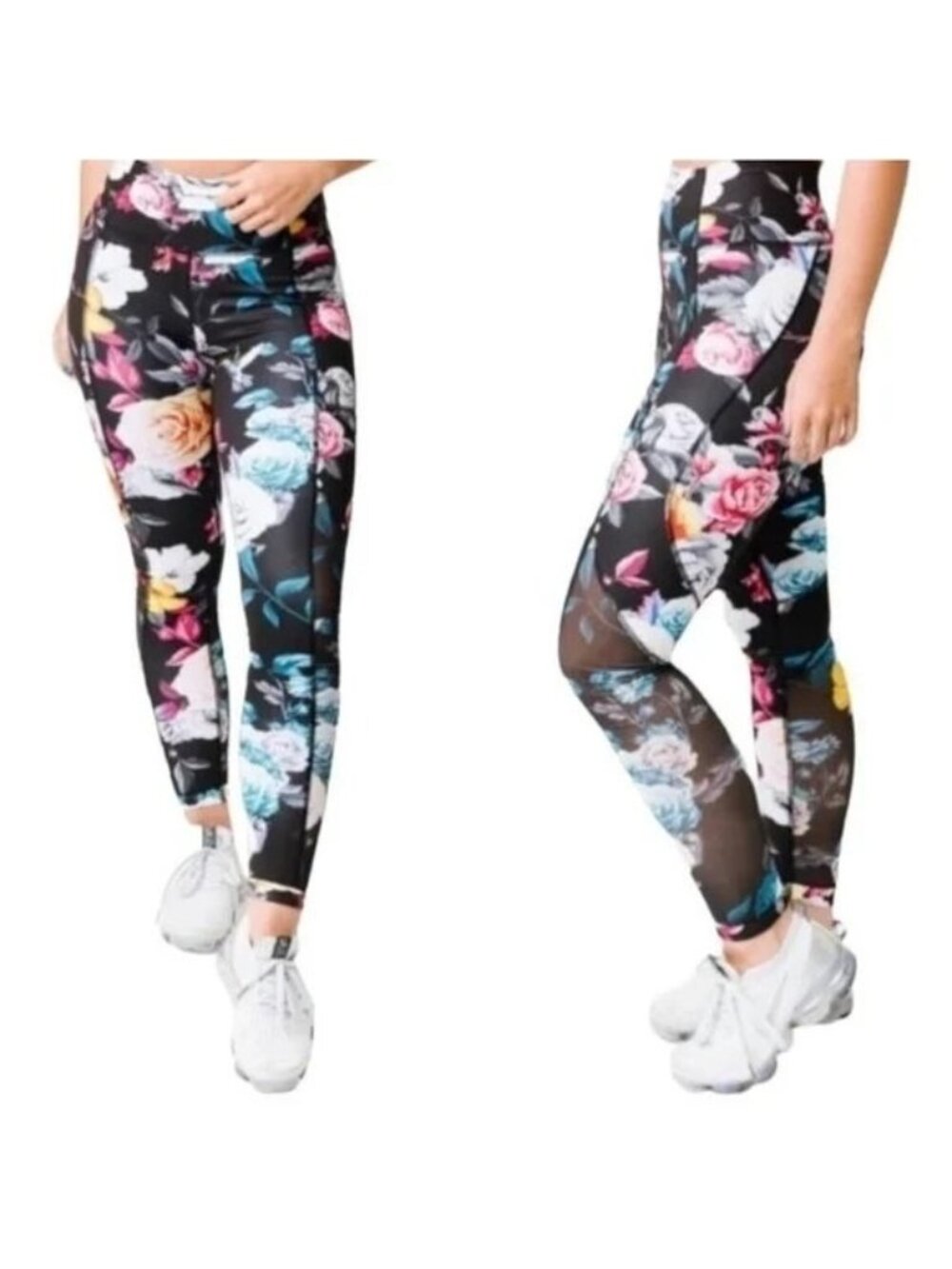 ZYIA Leggings Size 4 Floral Mesh Pull On Yoga Activewear Polyester Blend